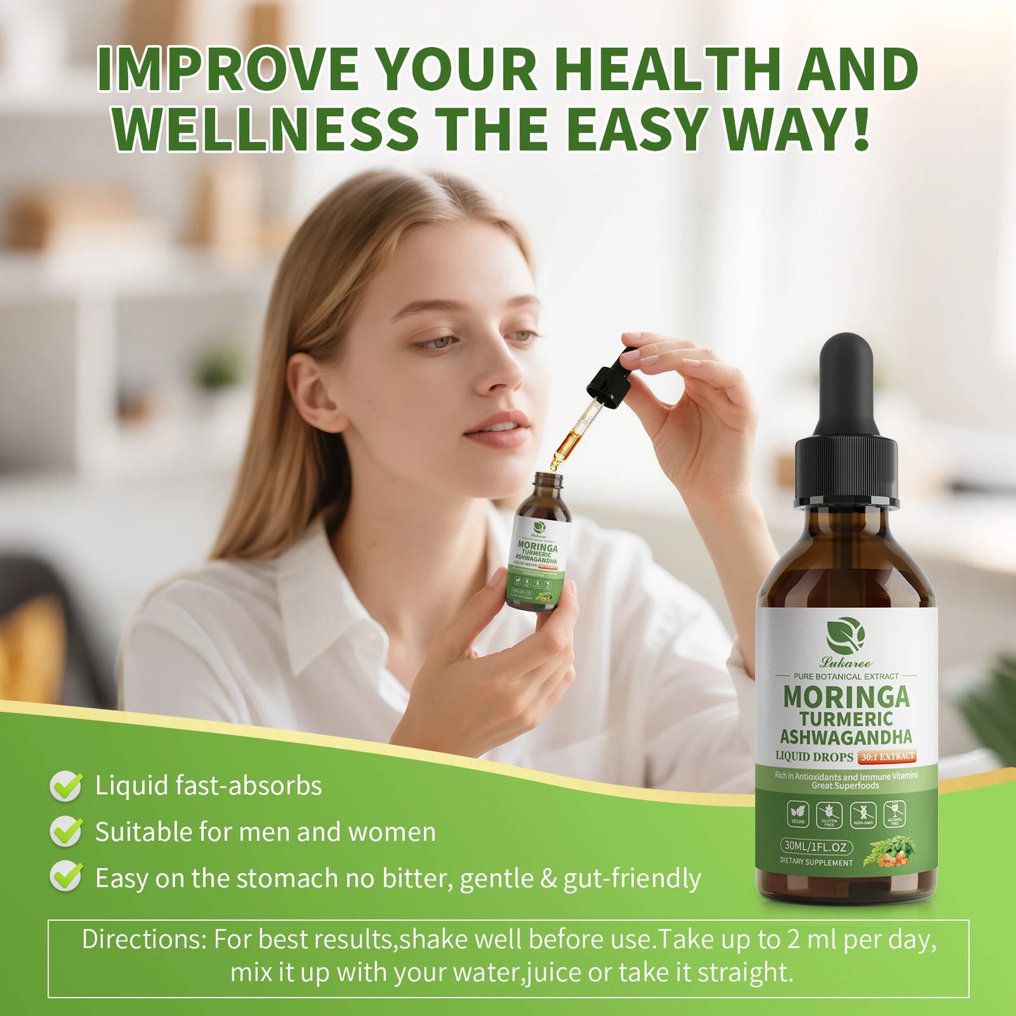 12-in-1 Organic Moringa Drops with Ashwagandha Turmeric Quercetin