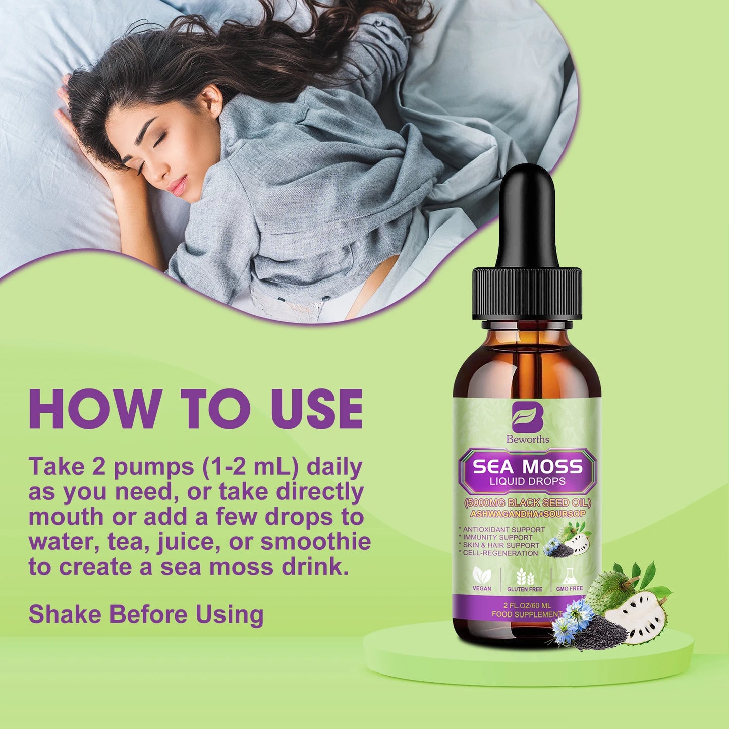 Sea Moss With Soursop Black Seed and Elderberries demonstrating sea moss nutrition benefits for daily wellness routine.
