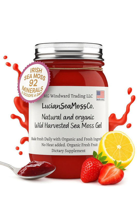 Organic strawberry lemonade infused sea moss gel in glass jar