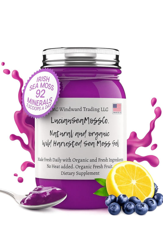 Organic blueberry lemonade infused sea moss gel in glass jar