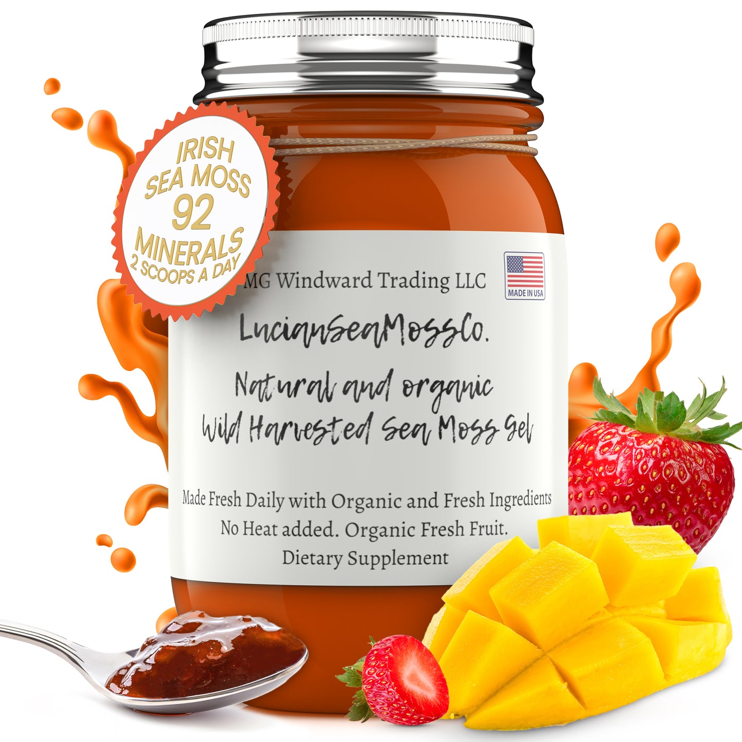 Fresh Organic Strawberry Mango Infused Sea Moss Gel - Seamoss Global