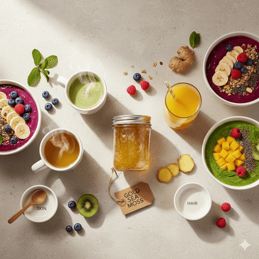 Sea moss used in tea, juice, smoothies, and DIY skin and hair care recipes.