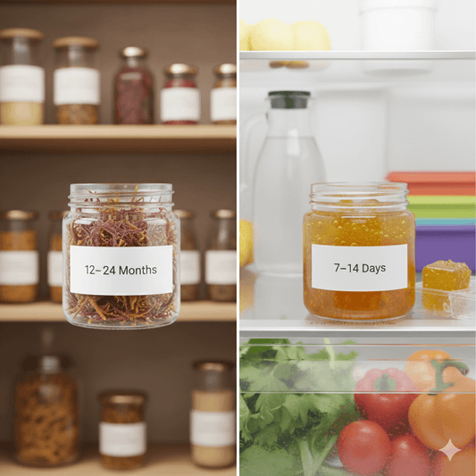 Comparison of raw sea moss and sea moss gel shelf life.