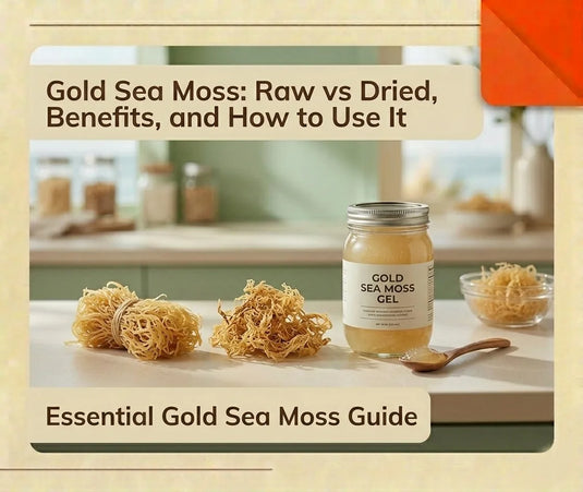 Gold sea moss close up showing natural dried seaweed texture