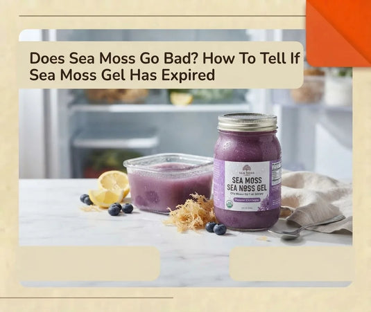 Sea Moss Global purple sea moss gel jar with fresh ingredients showing proper storage and freshness