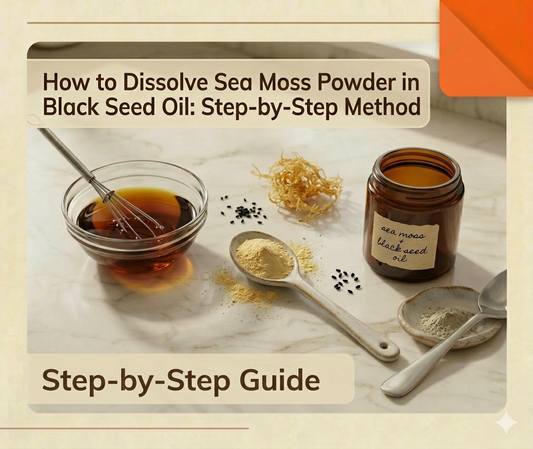 Mixing sea moss powder into black seed oil for health benefits