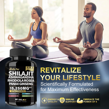 Shilajit 9000 with Ginseng, Ashwagandha, Rhodiola Rosea and More 60 capsules.