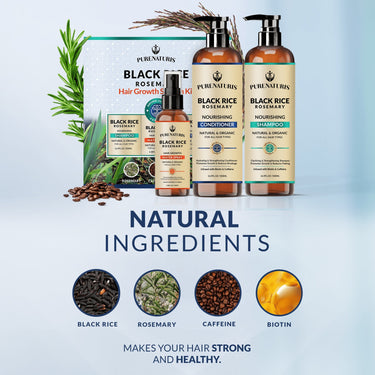 Rosemary Black Rice Water Hair Growth System Kit - Shampoo, Conditioner and Leave-in Serum