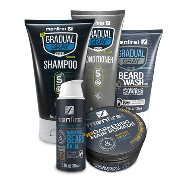 Menfirst No More Gray Elite Bundle Shampoo, Conditioner, Beard Wash, Beard Balm & Pomade