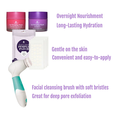 Ultimate Skincare Bundle: Lip Care, Acne Solution, and Advanced Cleansing Brush