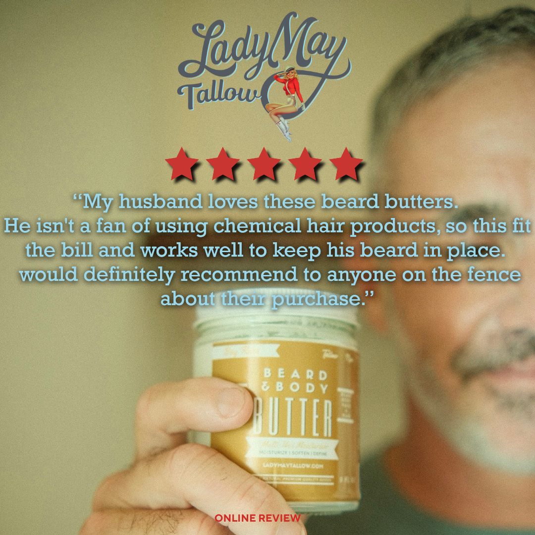 Men’s grooming routine using bay rum tallow beard and body butter