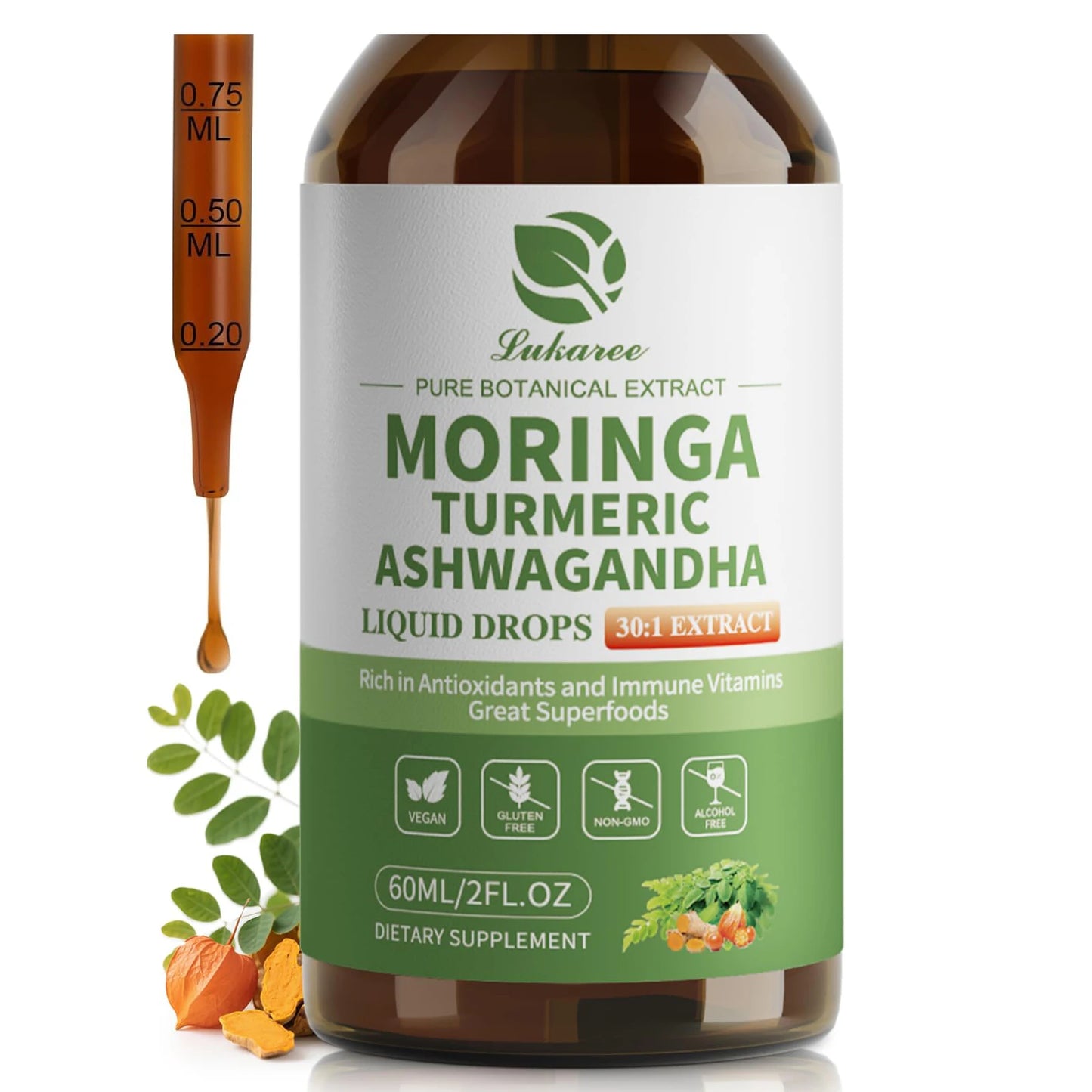 12-in-1 Organic Moringa Drops with Ashwagandha Turmeric Quercetin