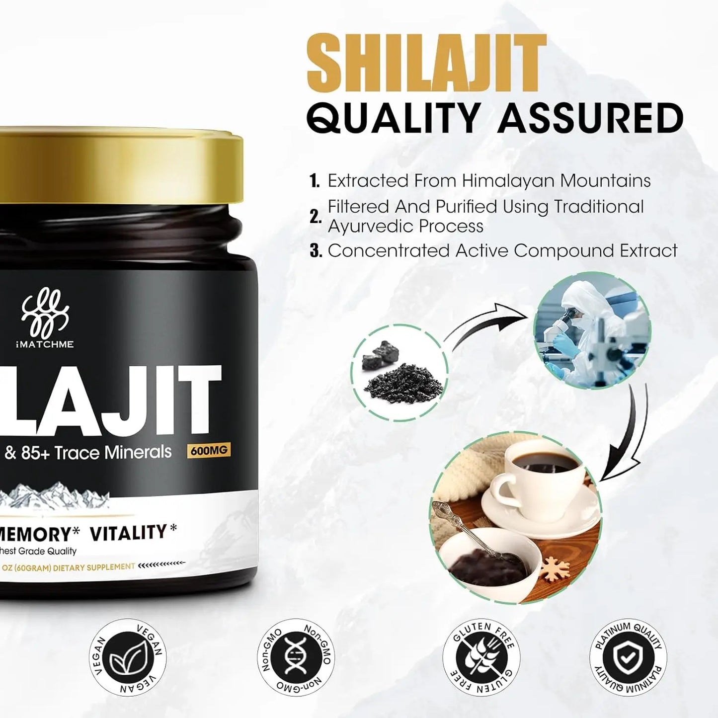 Pure Himalayan Shilajit Resin – Gold Grade | Organic | 85+ Trace Minerals & Fulvic Acid | 60g Jar | 600mg Serving