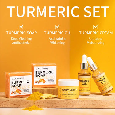 Turmeric Face Care Bundle  Acne Cleansing Cream, Anti-Aging Serum, Soap