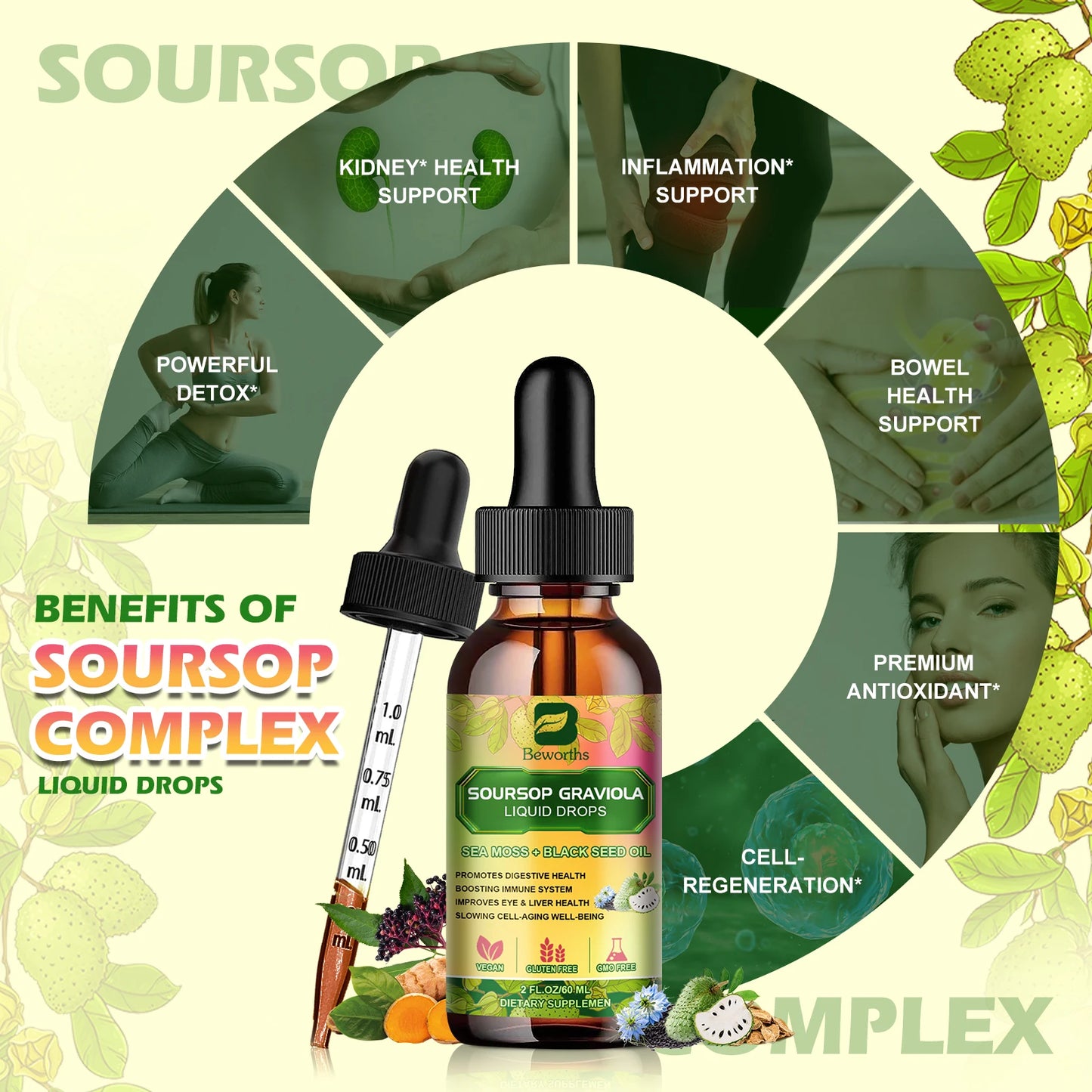 Sea Moss and Soursop Graviola Extract Drops Black Seed Oil