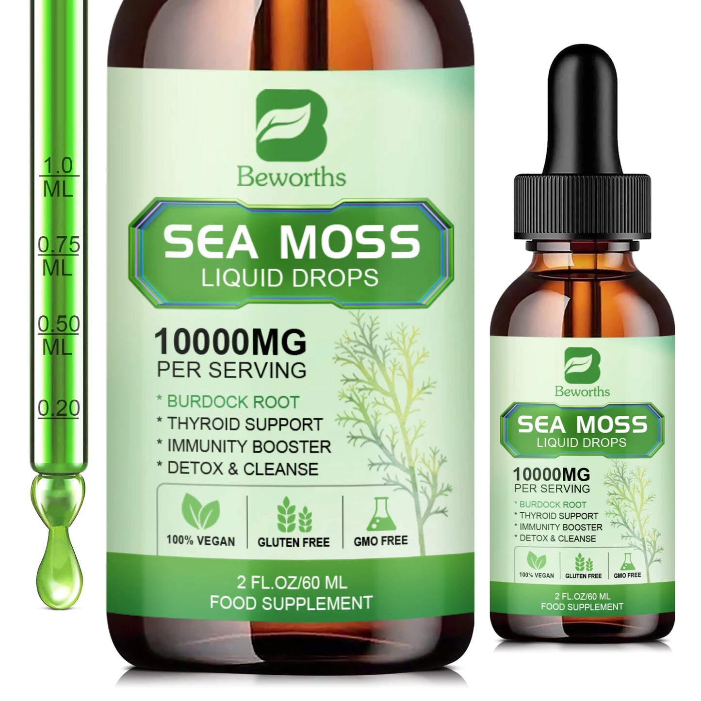 Organic Seamoss Drops with Burdock Root and Spirulina