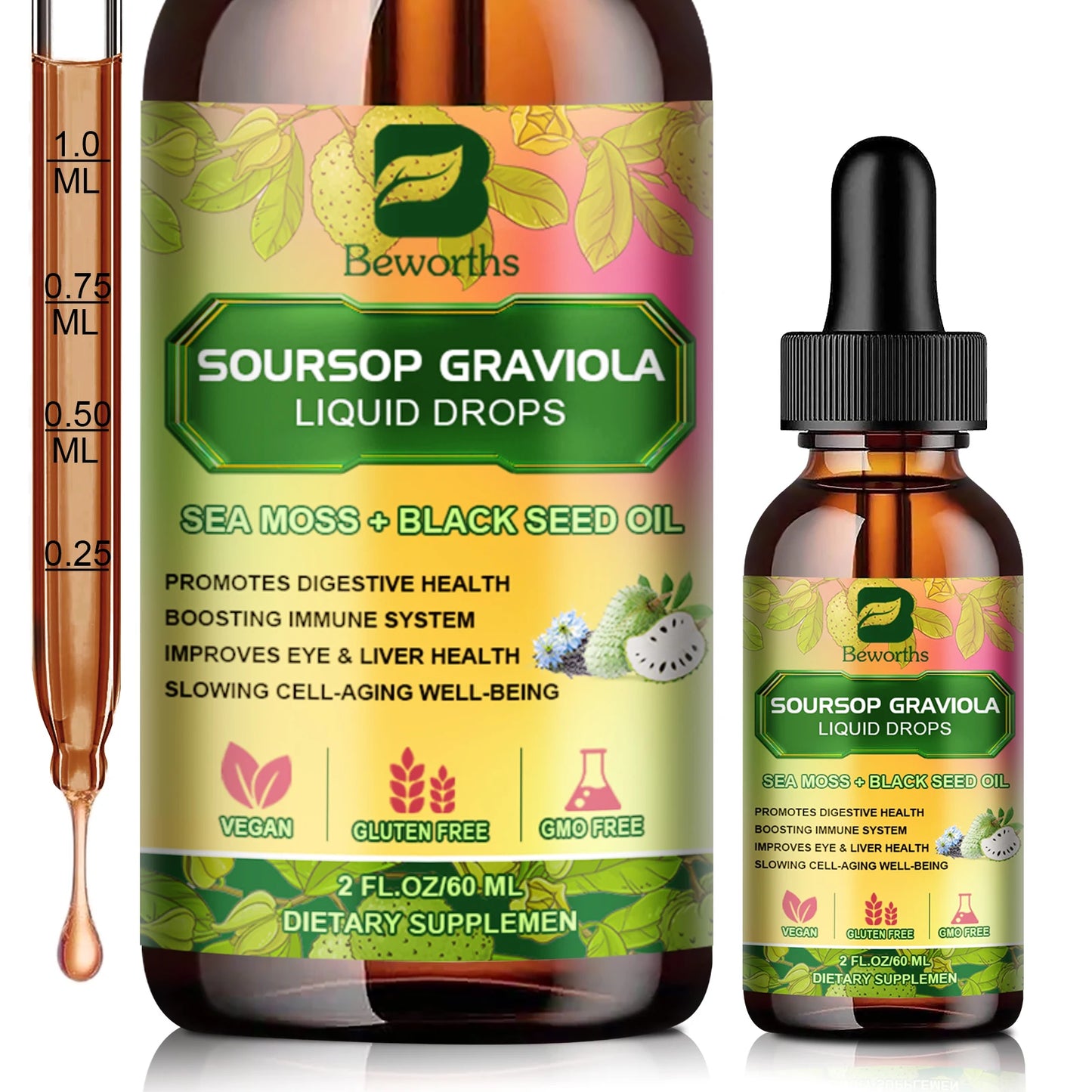Sea Moss and Soursop Graviola Extract Drops Black Seed Oil