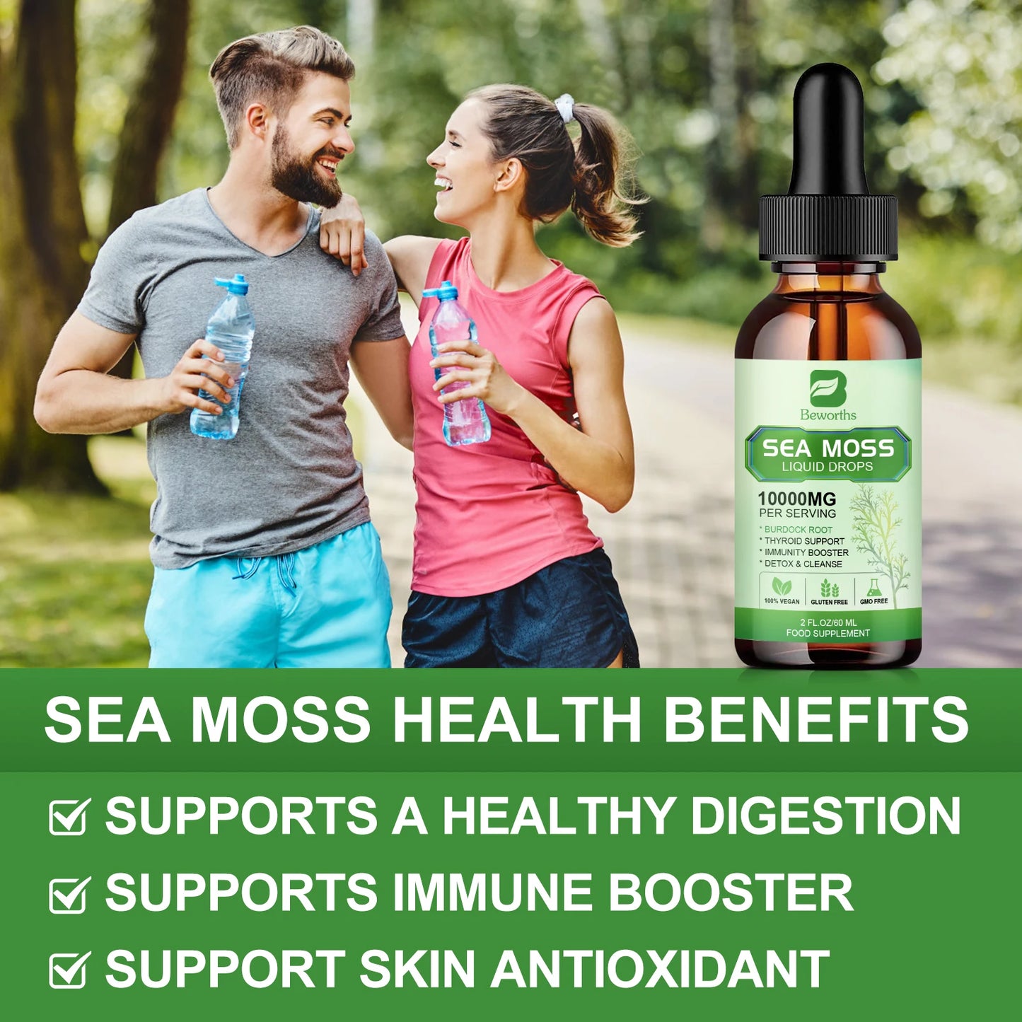 Organic Seamoss Drops with Burdock Root and Spirulina