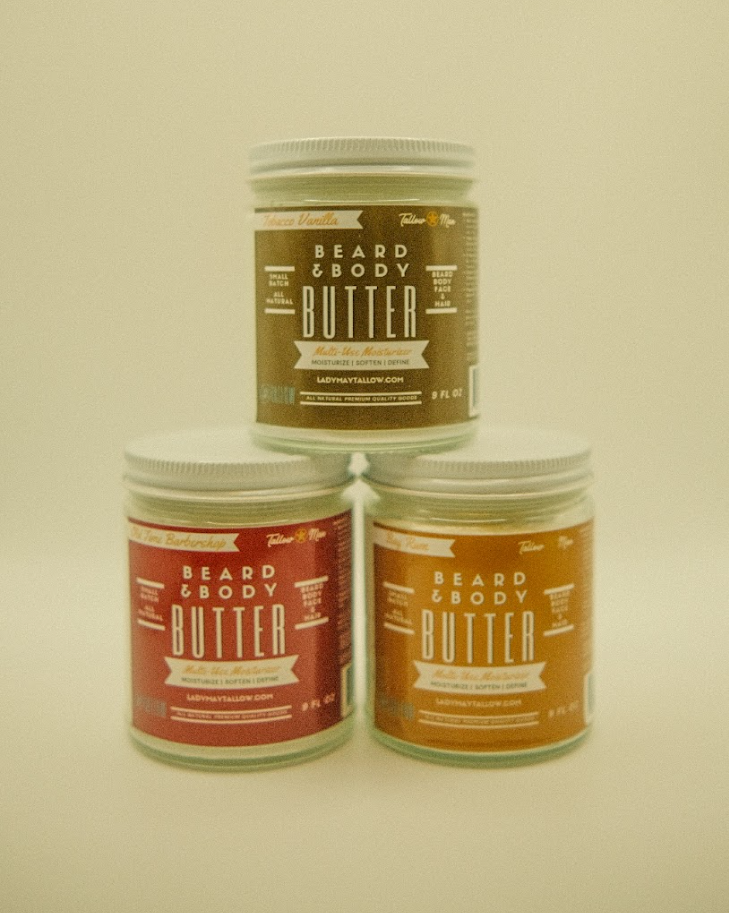 Men’s tallow beard butter in reusable glass jar