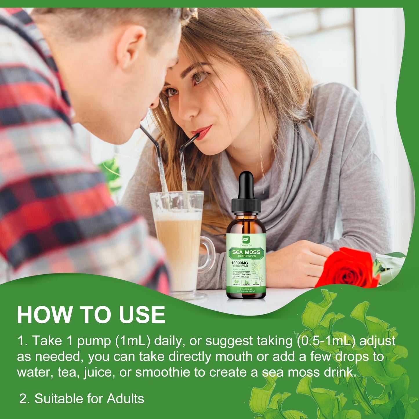 Organic Seamoss Drops with Burdock Root and Spirulina