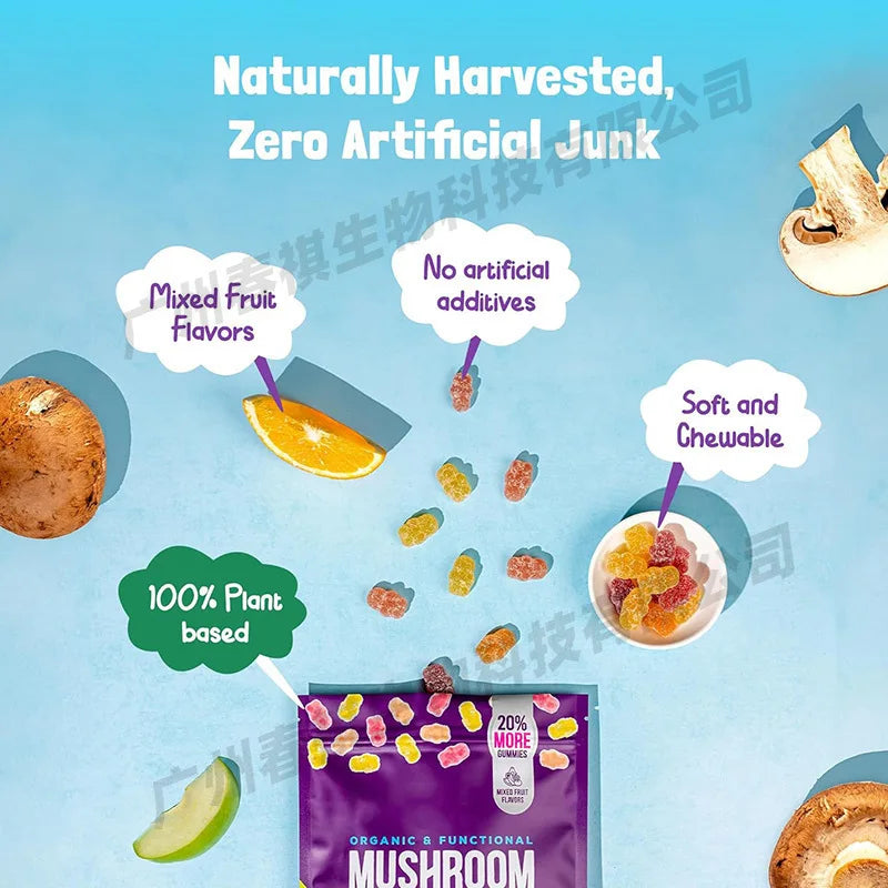 Organic Mushroom Gummies with Ashwagandha – 80 Count | 2500mg Functional Mushrooms Per Serving | Mixed Fruit Flavor | Plant-Based