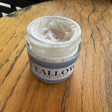 Natural tallow eye cream with caffeine benefits